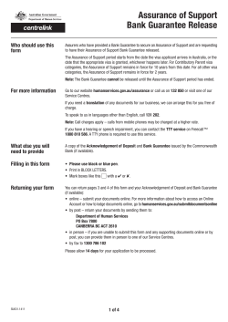 Assurance of Support Bank Guarantee Release form