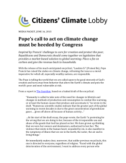 Pope`s call to act on climate change must be heeded by Congress