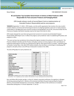 BC and Quebec Top Canadian Governments in Actions to Make