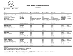 Jasper Winery Private Event Pricelist