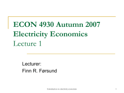 ECON 4925 Autumn 2006 Resource Economics Water as a