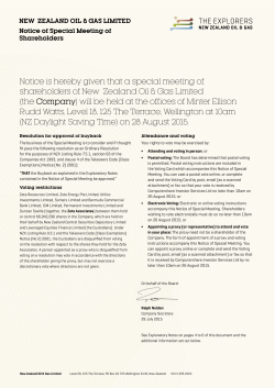 New Zealand Oil Gas Limited Buyback 2015