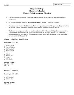 Regents Biology Homework Packet Unit 6: Cell Growth and Division