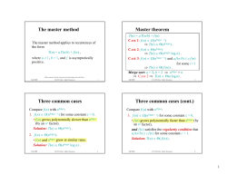 The master method Master theorem Three common cases Three