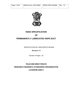 RDSO Specification of Permanently Lubricated HDPE Duct