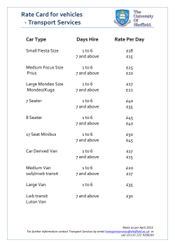 Rate Card for vehicles