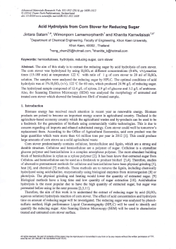 Acid Hydrolysis from Corn Stover for Reducing Sugar