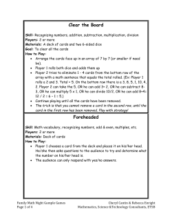 Family Math Night Sample Games Handout