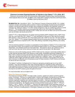 Chemours Increases Expected Number of Vehicles to Use Opteon