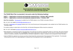 Food standards development Work Plan
