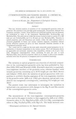 CUMMINGTONITE-GRUNERITE SERIES: A CHEMICAL, OPTICAL