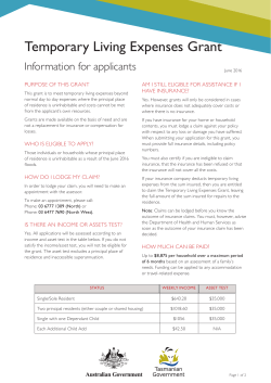 Fact Sheet: Temporary Living Expenses Grant