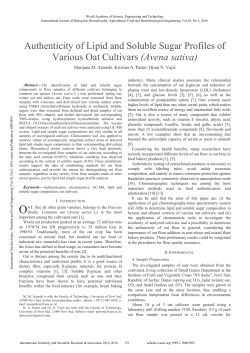 Authenticity of Lipid and Soluble Sugar Profiles of Various Oat