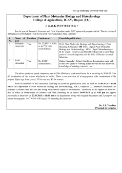 Department of Plant Molecular Biology and Biotechnology College