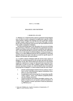 DIALOGUE AND COGNITION 1.1. Dialogues are verbal interaction
