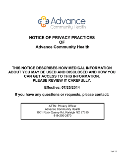 NOTICE OF PRIVACY PRACTICES OF Advance Community Health