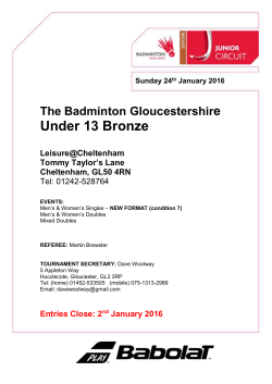 BG U13 Bronze Entry Form - Badminton Gloucestershire