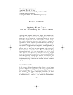 Applying Virtue Ethics to Our Treatment of the Other Animals