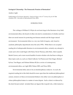 Ecological Citizenship: The Democratic Promise of Restoration*