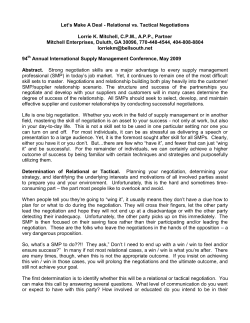 Let`s Make A Deal - Relational vs. Tactical Negotiations (2009