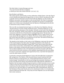 Holy Father Lenten Message, Part 1