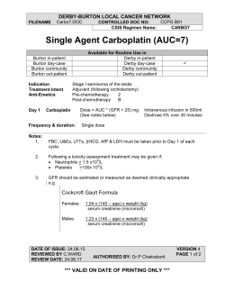 Single Agent Carboplatin (AUC=7)