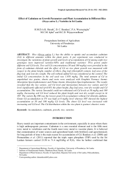 Effect of Cadmium on Growth Parameters and Plant Accumulation in