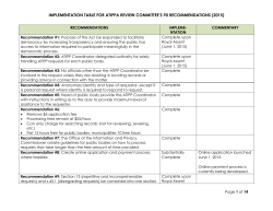 IMPLEMENTATION TABLE FOR ATIPPA REVIEW COMMITTEE`S 90