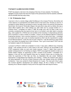 F`SATI@TUT ALUMINI SUCCESS STORIES F`SATI has played a