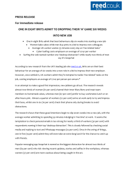 PRESS RELEASE For immediate release ONE IN EIGHT BRITS