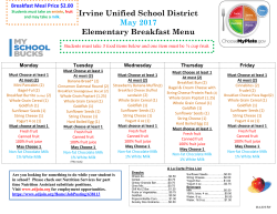 Irvine Unified School District May 2017 Elementary Breakfast Menu