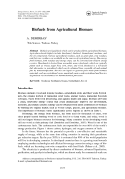 Biofuels from Agricultural Biomass