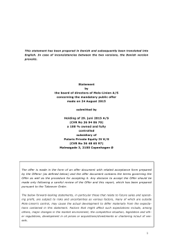 Statement by the board of directors of Mols