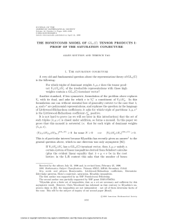 THE HONEYCOMB MODEL OF GLn(C) TENSOR PRODUCTS I