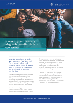 Computer games company safeguards brand for clothing merchandise