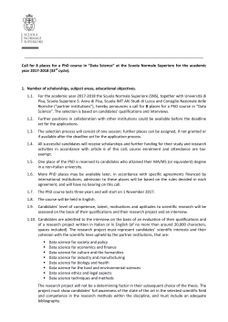 Call for 8 places for a PhD course in “Data Science” at the Scuola