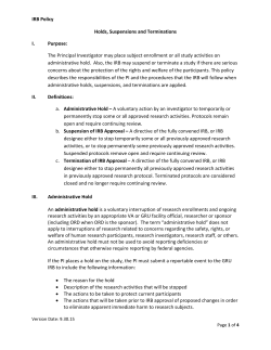 IRB Policy Holds, Suspensions and Terminations I. Purpose: The