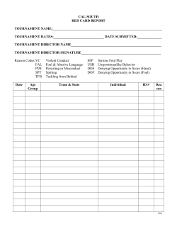 CAL SOUTH RED CARD REPORT TOURNAMENT NAME