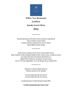 Willow Tree Restaurant SAMPLE Sunday Lunch - Racket-Hall