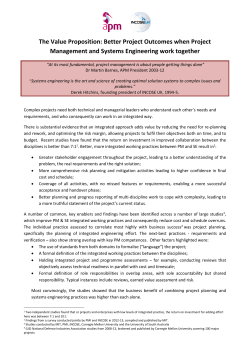 The Value Proposition: Better Project Outcomes when Project