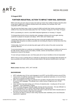 FURTHER INDUSTRIAL ACTION TO IMPACT NSW RAIL SERVICES