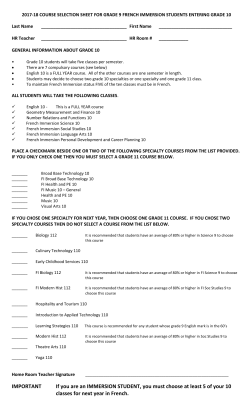IMPORTANT If you are an IMMERSION STUDENT, you must choose