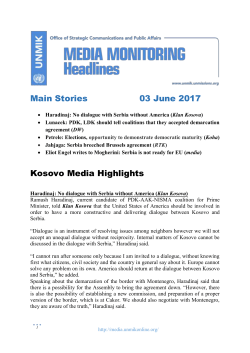 Headlines &ndash; 03.06.2017 - UNMIK Media Observer