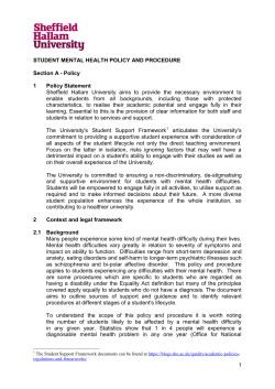 1 STUDENT MENTAL HEALTH POLICY AND PROCEDURE Section