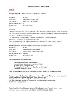 PRODUCT UPDATE &ndash; 19 APRIL 2013 HOTELS Voyages Longitude