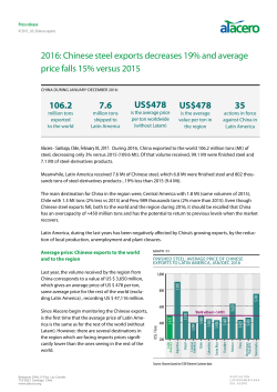 2016: Chinese steel exports decreases 19% and average price falls