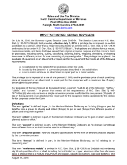 Important Notice: Certain Recyclers