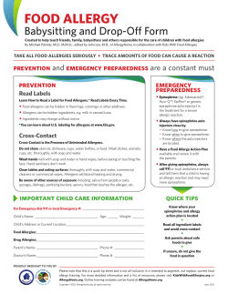 Food Allergy Babysitter Drop-Off Emergency Form for Caregivers