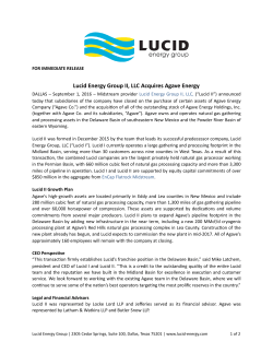 Lucid Energy Group II, LLC Acquires Agave Energy