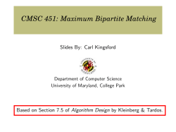 CMSC 451: Maximum Bipartite Matching